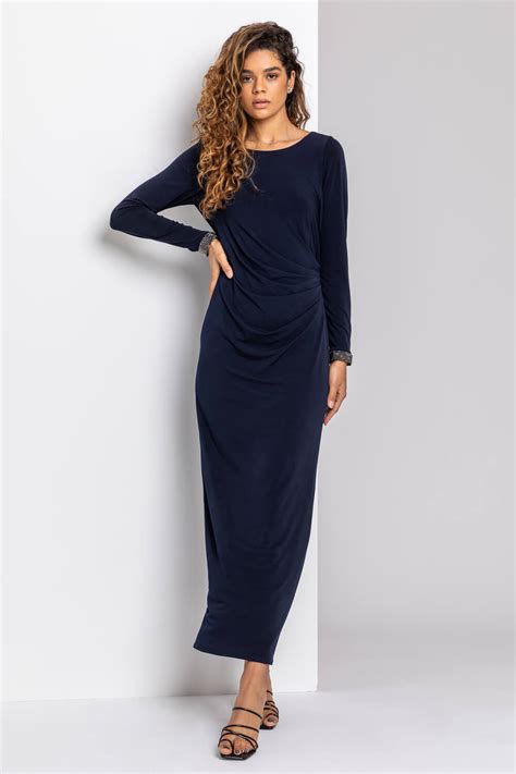 Sparkle Embellished Ruched Maxi Dress In Midnight Blue Roman Originals Uk