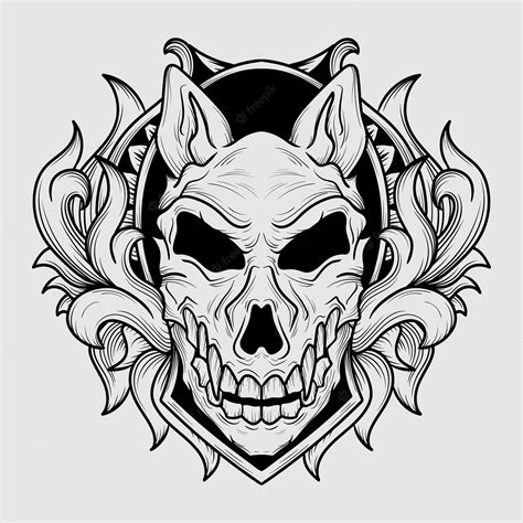 Tribal Wolf Skull Drawing