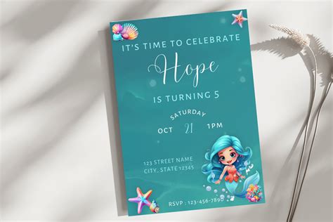 Girls Mermaid Birthday Invite Template Graphic By Kat Trinity Designs