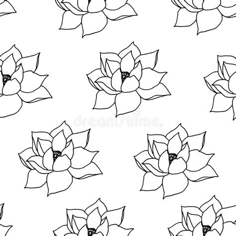 Lotus Flowers Leaves And Buds Black Line Art Set Of Vector Illustration Stock Vector