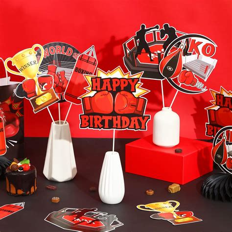 Thinkstar 24 Pieces Boxing Birthday Centerpiece Sticks Red Black