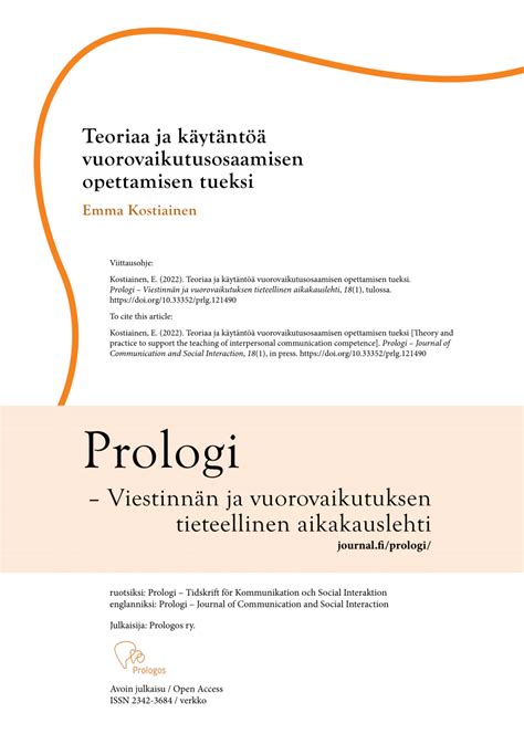 PDF Teoriaa ja käytäntöä vuorovaikutusosaamisen opettamisen tueksi