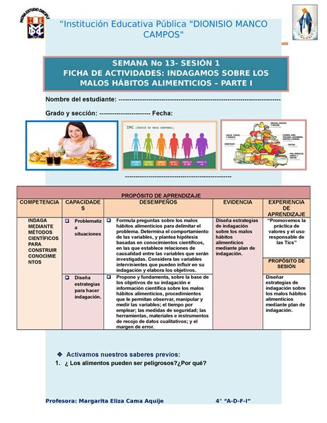 Ficha C Y T 4 Semana 13 S1 Indagamos Sobre LOS Malos Hábitos