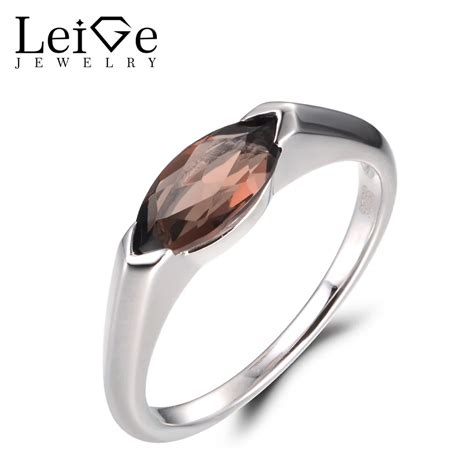 Leige Jewelry Vintage Rings Natural Smoky Quartz Rings Cocktail Rings