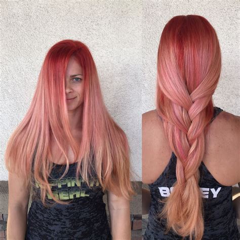 Red Ombré Pink Hair Sunset Color Long Hair Styles Bridal Hair And