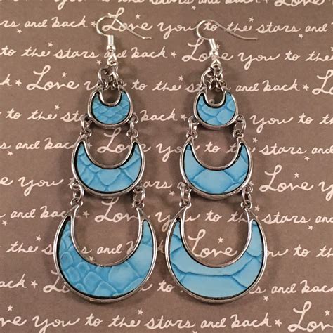 Gorgeous Blue Crescent Dangle Earrings Etsy