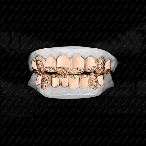 Rose Gold Diamond Dust Cut Tip And Full K9 Top And Bottom Grillz