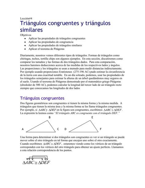 Lección #4 - Triángulos Congruentes y Triángulos Similares