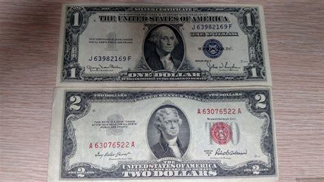 1953 U.S. Two Dollar Bill & $1 Silver Certificate Antique Old Money ...