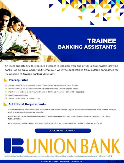 Union Bank Trainee Banking Assistant 2023 Ceylon Vacancy