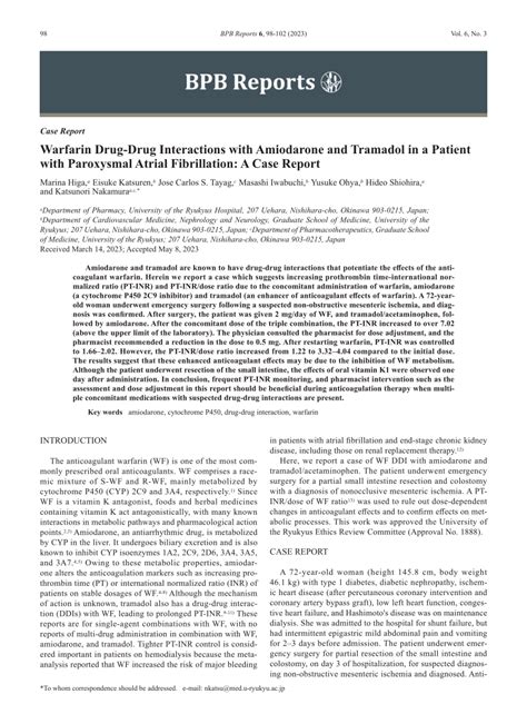 (PDF) Warfarin Drug-Drug Interactions with Amiodarone and Tramadol in a ...