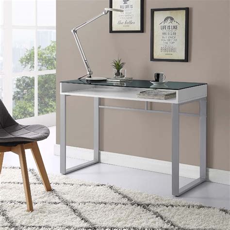 Walker Edison Urban Industrial Glass Top Desk White And Grey DM42CHMGWH