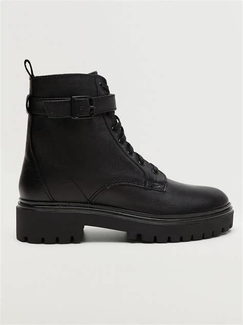 Buy Mango Women Black Solid Leather Mid Top Flat Boots Boots For