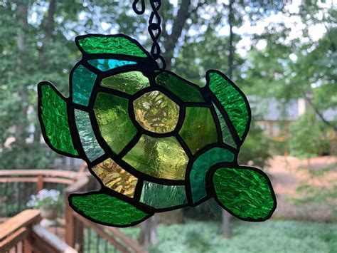 Stained Glass Sea Turtle Glass Suncatcher Etsy