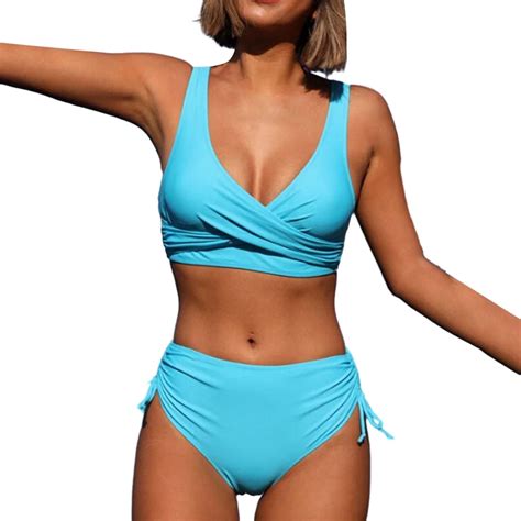 Aqitti Women S Fashionable Solid Color Backless Swimsuit Bikini Set