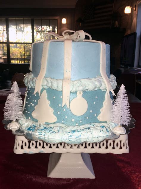 Winter Wonderland Four Layer Vanilla Cake With Buttercream Frosting Between Layers And Around