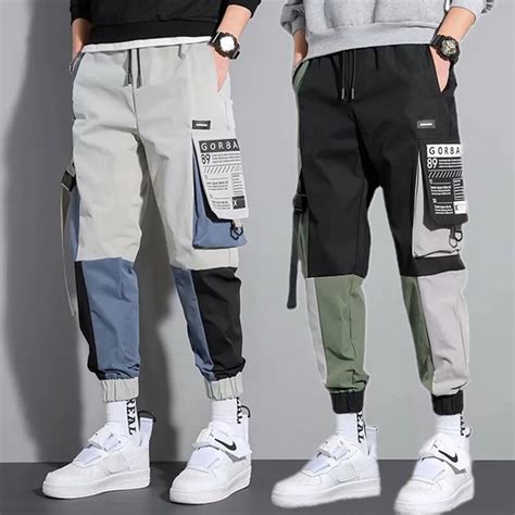 Fino streetwear calças casuais dos homens fitas harem jogging calças