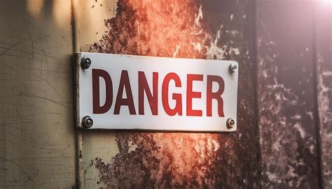 Premium Photo Red Sign Danger On Old Rusty Metal Wall Or Fence