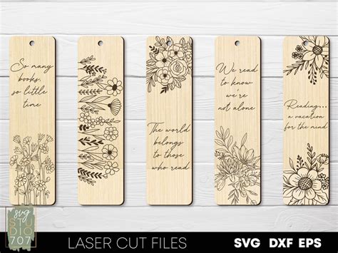 Floral Bookmark Svg Set Wooden Bookmark Template Engraved Bookmark