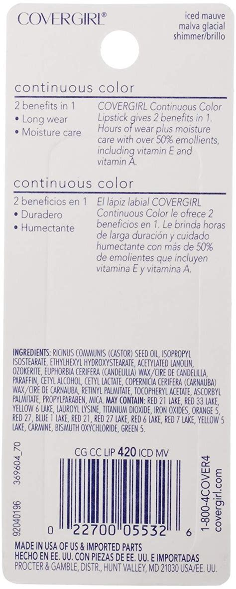 New Covergirl Continuous Color Lipstick Iced Mauve 420 013 Ounce