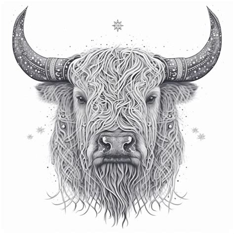 Premium Photo A Black And White Drawing Of A Buffalo With Long Hair