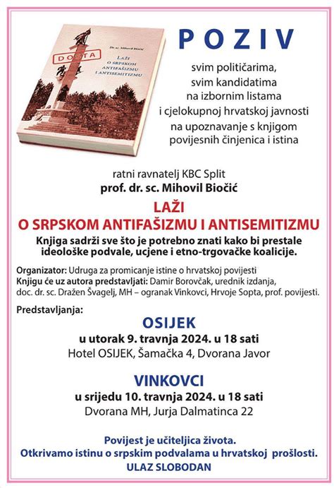 Sutra u Zagrebu Predstavljanje knjige Laži o srpskom antifašizmu i