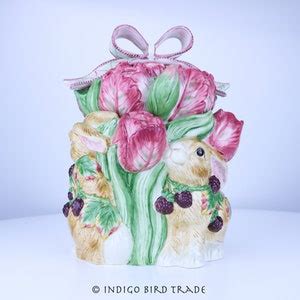 Rare Vintage Blackberry Rabbit Cookie Jar By Fitz Floyd Ceramic Bunny