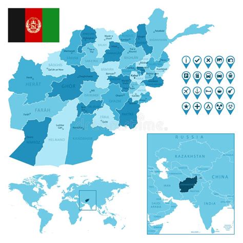 Afganist N Detallado Administrativo Mapa Azul Con La Bandera Del Pa S Y