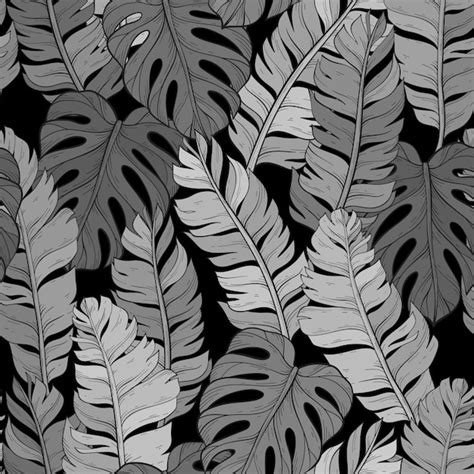 Premium Vector Jungle Monochrome Vector Pattern With Tropical Leavestrendy Summer Print Exotic