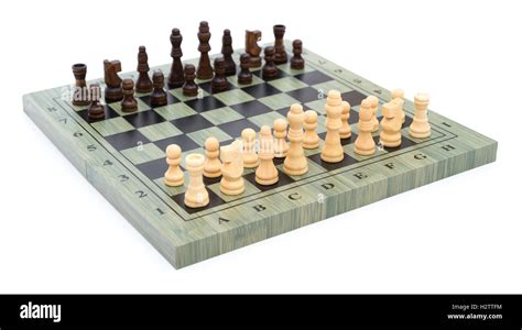 Side View Chess Board With Chess Pieces On White Stock Photo Alamy