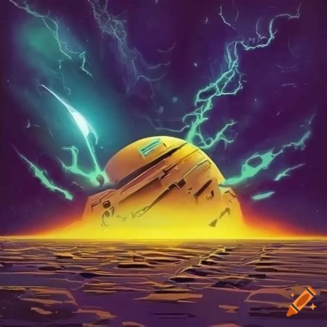 70s Sci Fi Storm Artwork In Gold On Craiyon