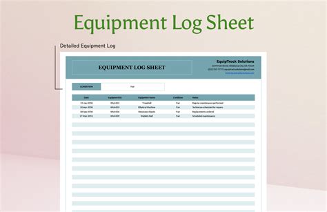 Equipment Log Sheet Template in Excel, Google Sheets - Download | Template.net