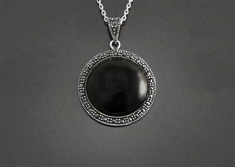 Vintage Onyx Necklace Sterling Silver Genuine Black Onyx Etsy