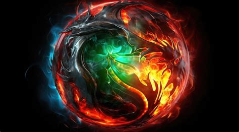 Premium Ai Image A Dragon In A Circle With Fire And Flames