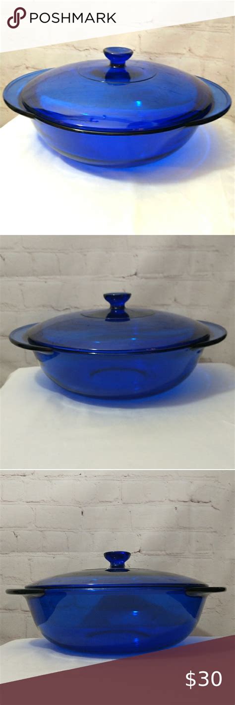 Vtg Anchor Hocking Cobalt Blue Glass Round Casserole Dish With Lid Qt