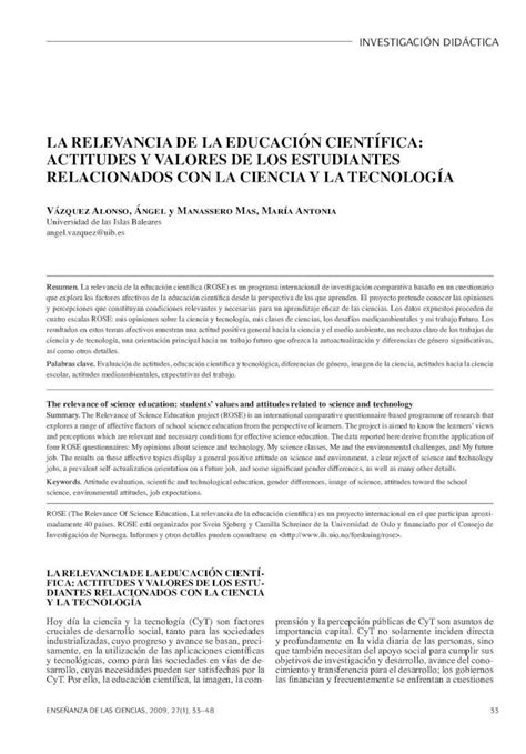 Pdf La Relevancia De La EducaciÓn CientÍfica Actitudes Y Dokumentips