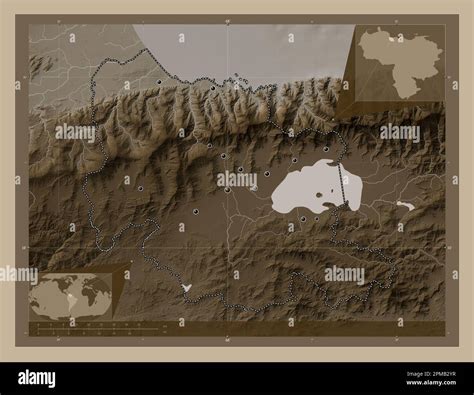 Carabobo, state of Venezuela. Elevation map colored in sepia tones with ...