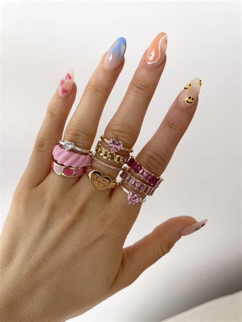 Colorful Aesthetic Y2k Rings In 2021 Nail Jewelry Swag Nails Nail Ring