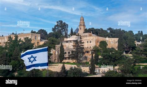 View On Zion Mount With Israeli Flag Buildings Of Jerusalem University