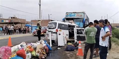 Pisco trágico choque entre minivan y bus deja tres muertos y varios