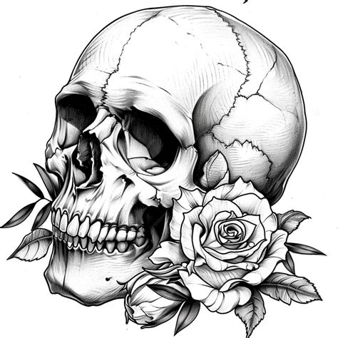 Premium Photo A Drawing Of A Skull And Rose Tattoo Design Generative Ai