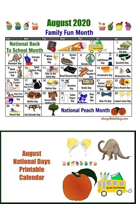 August National Days Calendar Printable And Enjoyable Learning