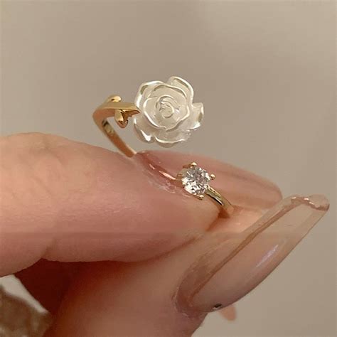 Camellia Opening Adjustable Niche Design Rhinestone Temperament Simple