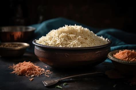 Premium Ai Image A Bowl Of Basmati Rice Sits On A Table Next To A