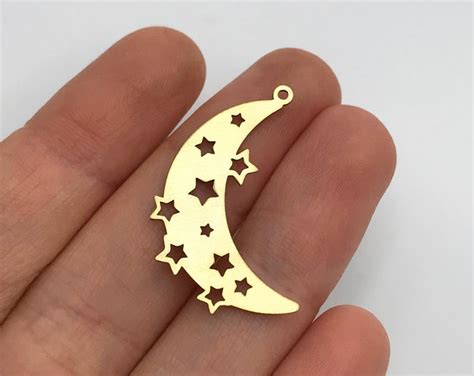 Pcs Raw Brass Crescent Moon And Stars Earring Charm Pendant Etsy