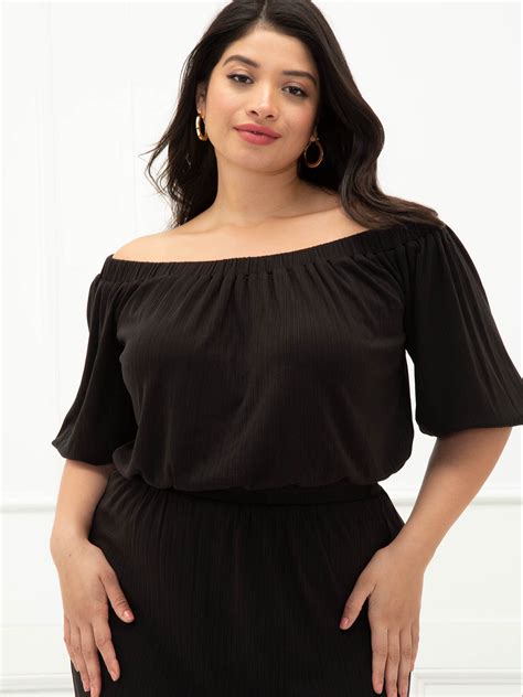 Eloquii Elements Womens Plus Size Ribbed Off Shoulder Top