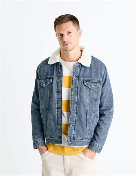 Blouson Denim Doubl Sherpa Bleu Stone Celio Tunisie