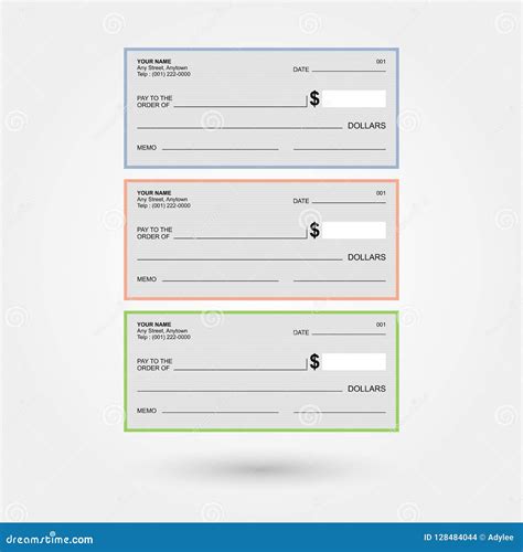 Blank Generic Bank Checks 1 Stock Vector Illustration Of Three