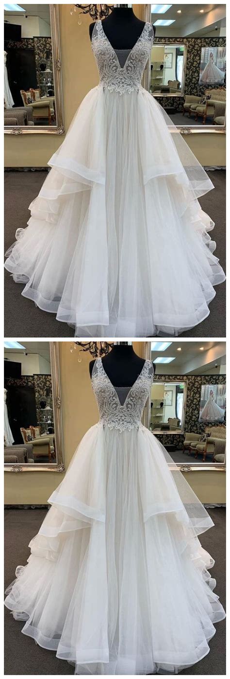 Sassy Wedding White Tulle Lace Custom Size Long Prom Dress Ruffles