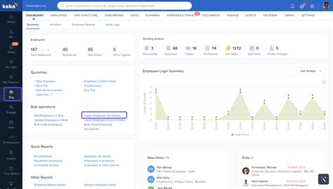Bulk importing/updating Employee job details – Home Page
